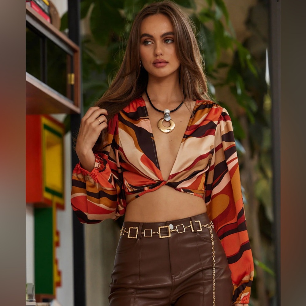 Foxy orange retro tie top